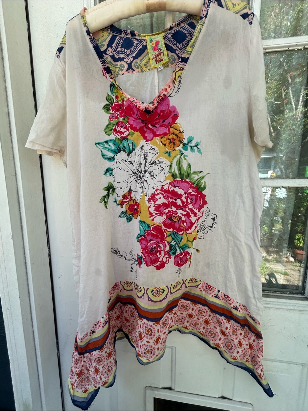 Johnny Was Cream Tunic with Pink & Green Floral